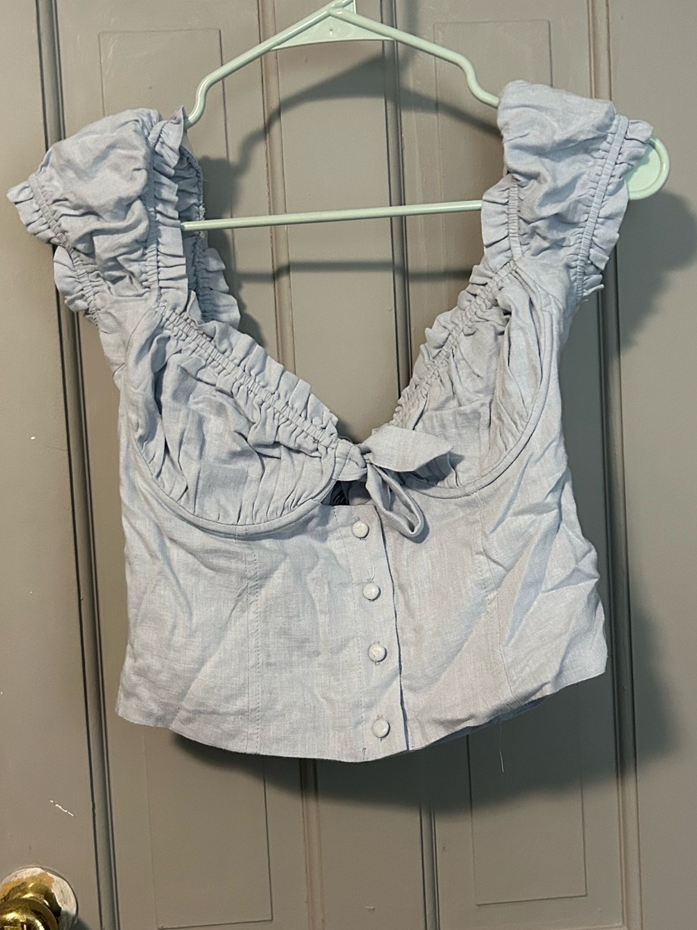 Princess Polly Light Blue Milkmaid Corset Crop Top Size US 6